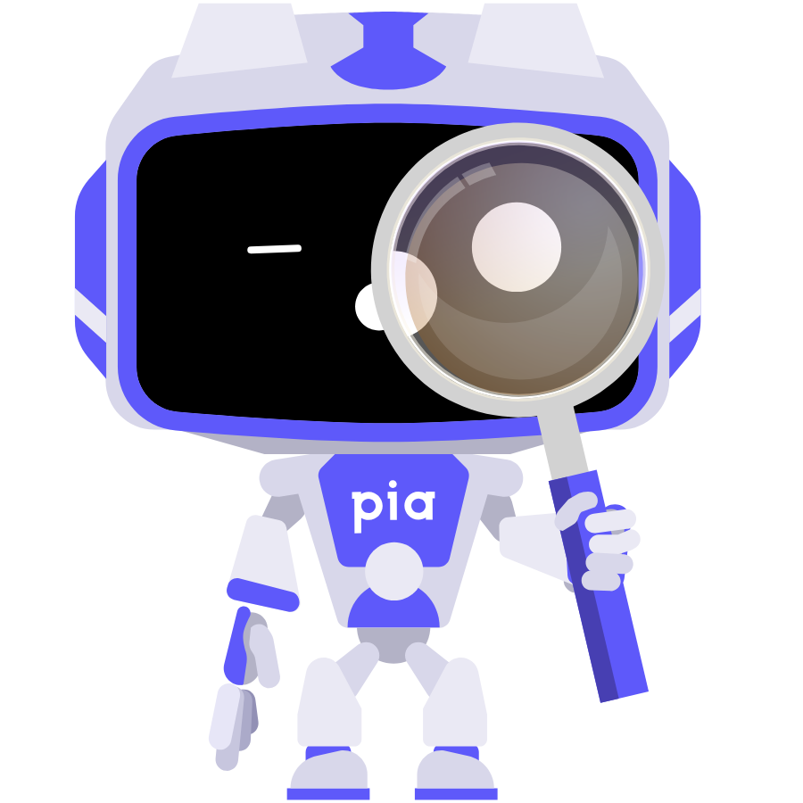 PiaBot with a magnifying glass