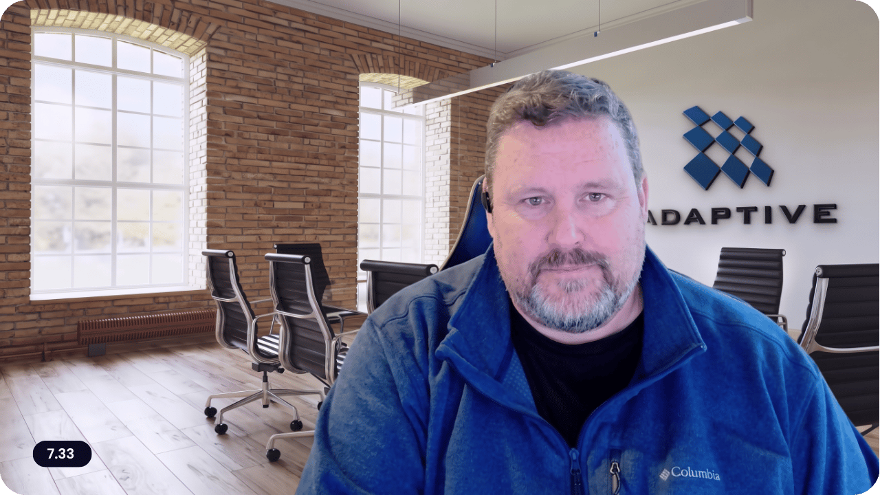 Chris Davies, Customer Support Manager at Adaptive Technical, in the Adaptive office. Video testimonial about going live with Pia